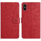 For iPhone X / XS Floral Embossed Pattern Leather Phone Case(Red) - 1