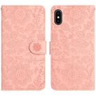 For iPhone X / XS Floral Embossed Pattern Leather Phone Case(Pink) - 1