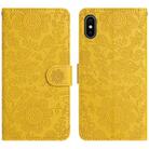 For iPhone X / XS Floral Embossed Pattern Leather Phone Case(Yellow) - 1