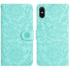 For iPhone X / XS Floral Embossed Pattern Leather Phone Case(Light Green) - 1