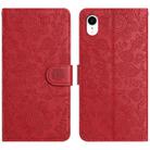 For iPhone XR Floral Embossed Pattern Leather Phone Case(Red) - 1