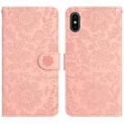 For iPhone XS Max Floral Embossed Pattern Leather Phone Case(Pink) - 1