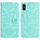 For iPhone XS Max Floral Embossed Pattern Leather Phone Case(Light Green) - 1