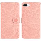 For iPhone 7 Plus / 8 Plus Floral Embossed Pattern Leather Phone Case(Pink) - 1