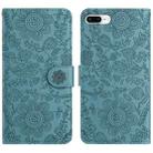 For iPhone 7 Plus / 8 Plus Floral Embossed Pattern Leather Phone Case(Dark Green) - 1