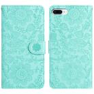 For iPhone 7 Plus / 8 Plus Floral Embossed Pattern Leather Phone Case(Light Green) - 1