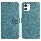 For iPhone 12 mini Floral Embossed Pattern Leather Phone Case(Dark Green) - 1