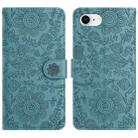 For iPhone SE 2024 Floral Embossed Pattern Leather Phone Case(Dark Green) - 1