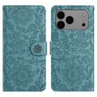 For iPhone 17 Pro Floral Embossed Pattern Leather Phone Case(Dark Green) - 1