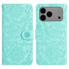 For iPhone 17 Pro Floral Embossed Pattern Leather Phone Case(Light Green) - 1