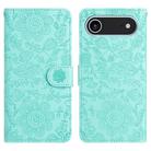 For iPhone 17 Air Floral Embossed Pattern Leather Phone Case(Light Green) - 1