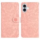 For iPhone 17 Floral Embossed Pattern Leather Phone Case(Pink) - 1
