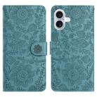 For iPhone 17 Floral Embossed Pattern Leather Phone Case(Dark Green) - 1