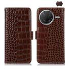 For Xiaomi Poco F7 Pro Crocodile Top Layer Cowhide Leather Phone Case(Brown) - 1