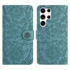 For Samsung Galaxy S24 Ultra 5G Floral Embossed Pattern Leather Phone Case(Dark Green) - 1