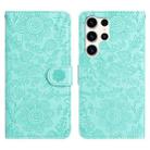 For Samsung Galaxy S24 Ultra 5G Floral Embossed Pattern Leather Phone Case(Light Green) - 1