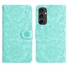 For Samsung Galaxy S24 FE 5G Floral Embossed Pattern Leather Phone Case(Light Green) - 1