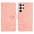 For Samsung Galaxy S23 Ultra 5G Floral Embossed Pattern Leather Phone Case(Pink) - 1