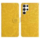For Samsung Galaxy S23 Ultra 5G Floral Embossed Pattern Leather Phone Case(Yellow) - 1