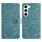 For Samsung Galaxy S23+ 5G Floral Embossed Pattern Leather Phone Case(Dark Green) - 1