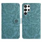 For Samsung Galaxy S22 Ultra 5G Floral Embossed Pattern Leather Phone Case(Dark Green) - 1