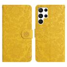 For Samsung Galaxy S22 Ultra 5G Floral Embossed Pattern Leather Phone Case(Yellow) - 1