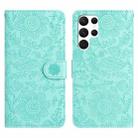 For Samsung Galaxy S22 Ultra 5G Floral Embossed Pattern Leather Phone Case(Light Green) - 1