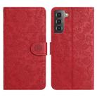 For Samsung Galaxy S22+ 5G Floral Embossed Pattern Leather Phone Case(Red) - 1