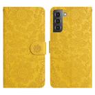 For Samsung Galaxy S22 5G Floral Embossed Pattern Leather Phone Case(Yellow) - 1