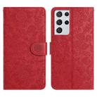 For Samsung Galaxy S21 Ultra 5G Floral Embossed Pattern Leather Phone Case(Red) - 1