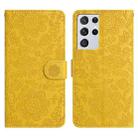 For Samsung Galaxy S21 Ultra 5G Floral Embossed Pattern Leather Phone Case(Yellow) - 1