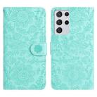 For Samsung Galaxy S21 Ultra 5G Floral Embossed Pattern Leather Phone Case(Light Green) - 1