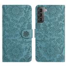 For Samsung Galaxy S21+ 5G Floral Embossed Pattern Leather Phone Case(Dark Green) - 1