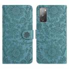 For Samsung Galaxy S20 FE 5G Floral Embossed Pattern Leather Phone Case(Dark Green) - 1