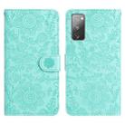 For Samsung Galaxy S20 FE 5G Floral Embossed Pattern Leather Phone Case(Light Green) - 1