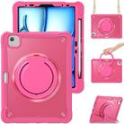 For iPad Air 11 2024 Heavy Duty Hybrid Tablet Case with Handle & Strap(Rose Red) - 1