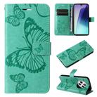 For Redmi 14C 4G Global 3D Butterfly Embossed Pattern Flip Leather Phone Case(Green) - 1