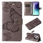 For Redmi 14C 4G Global 3D Butterfly Embossed Pattern Flip Leather Phone Case(Grey) - 1
