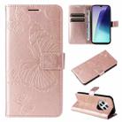 For Redmi 14C 4G Global 3D Butterfly Embossed Pattern Flip Leather Phone Case(Rose Gold) - 1