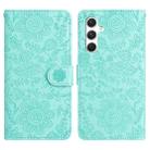 For Samsung Galaxy A35 Floral Embossed Pattern Leather Phone Case(Light Green) - 1