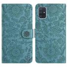 For Samsung Galaxy A51 4G Floral Embossed Pattern Leather Phone Case(Dark Green) - 1