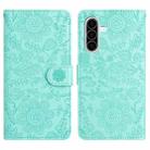 For Samsung Galaxy A56 5G Floral Embossed Pattern Leather Phone Case(Light Green) - 1