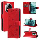 For Redmi Note 14 5G Cat and Bee Embossed Flip Leather Phone Case(Red) - 1