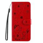 For Redmi Note 14 5G Cat and Bee Embossed Flip Leather Phone Case(Red) - 3