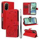 For Redmi A5 4G 173.3mm Cat and Bee Embossed Flip Leather Phone Case(Red) - 1