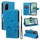 For Redmi A5 4G 173.3mm Cat and Bee Embossed Flip Leather Phone Case(Blue) - 1