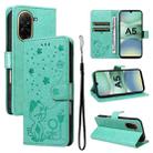 For Redmi A5 4G 173.3mm Cat and Bee Embossed Flip Leather Phone Case(Green) - 1