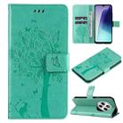 For Redmi 14C 4G Global Tree & Cat Embossed Pattern Flip Leather Phone Case(Green) - 1