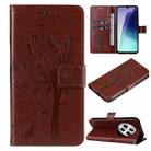 For Redmi 14C 4G Global Tree & Cat Embossed Pattern Flip Leather Phone Case(Coffee) - 1