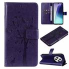 For Redmi 14C 4G Global Tree & Cat Embossed Pattern Flip Leather Phone Case(Purple) - 1